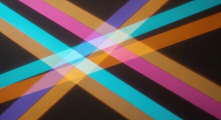 Obraz premium Abstract colorful intersecting lines on a dark background creating a vibrant and dynamic visual effect.