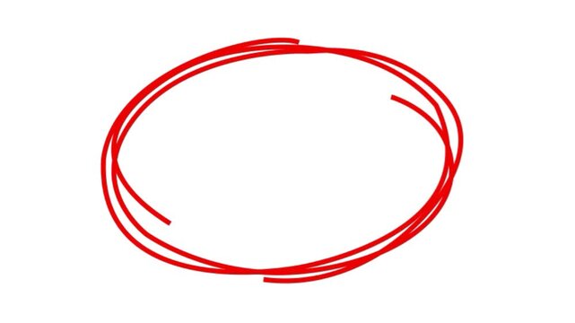 Red hand drawn scribbled oval circle frame with messy multiple pen strokes on transparent background for creative branding and digital design highlighting