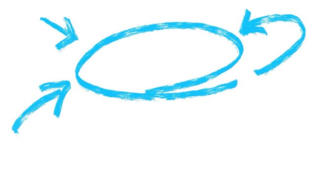 Blue neon hand-drawn arrows and circle frame on transparent background, glowing chalk sketch elements for highlight and emphasis in presentation design.