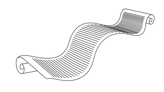 Long wavy scroll of paper or parchment with printed lines illustrated in a simple black and white line art style for document related themes.