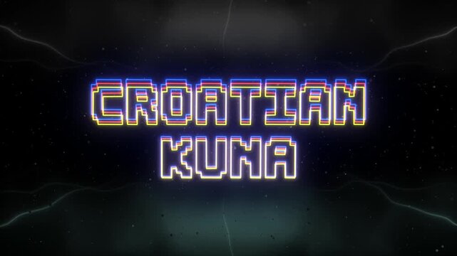 Croatian Kuna Neon text with retro background