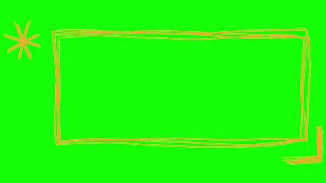 Orange hand drawn rectangle frame on transparent background messy sketch border with star element organic line art doodle for creative social media message