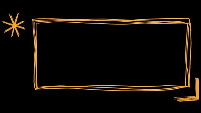 Orange hand drawn rectangle frame on transparent background messy sketch border with star element organic line art doodle for creative social media message