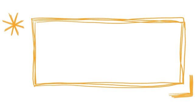 Orange hand drawn rectangle frame on transparent background messy sketch border with star element organic line art doodle for creative social media message