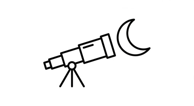 Isolated black and white vector illustration of a steel telescope and metal microscope equipment as precision tools for work on a white background