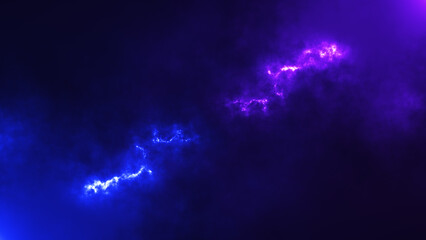 Abstract futuristic background of blue and purple energy lines in the sky. Bright neon energy flow. Blue and purple smoke in a thunder sky. Colorful energy background. © Alesia