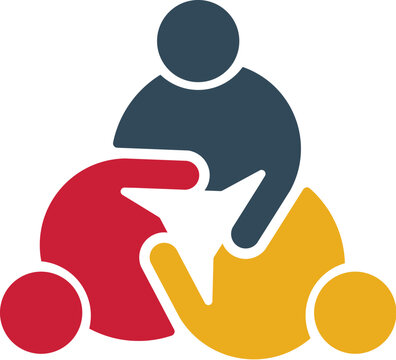 Modern Three People Circle Huddle Teamwork Vector Icon White Background
