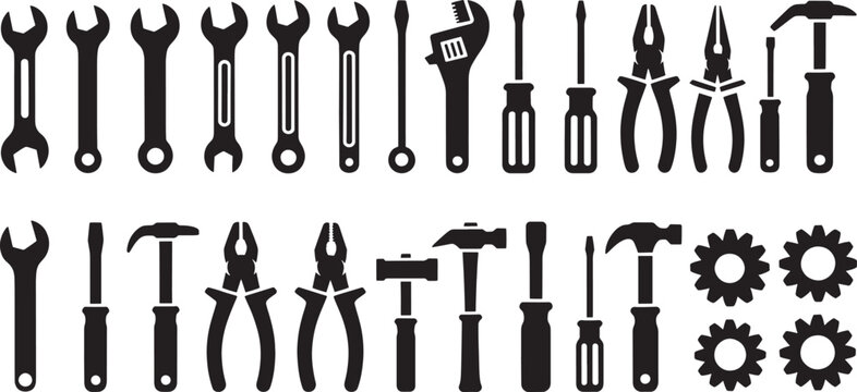 Various tools and equipment wrenches screwdrivers hammers