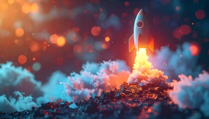 Rocket Launching Through Clouds - A Symbol of Innovation and Progress.