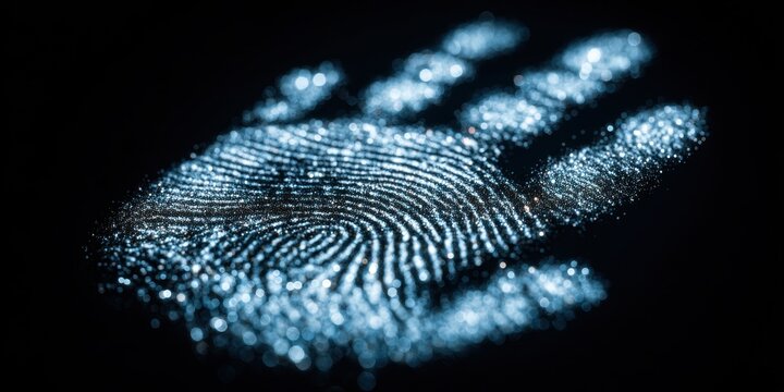 Analyzing fingerprint patterns in forensic science laboratory setting visual content dark environment close-up perspective