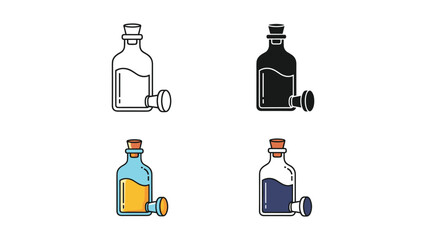 Fototapeta premium Small Glass Potion Bottles with Corks, Icon Set in Various Styles