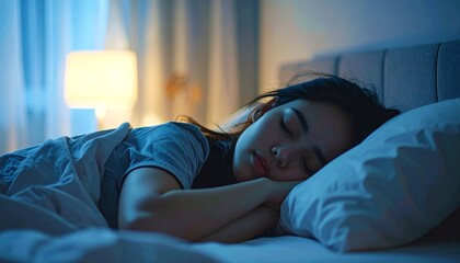 Serene slumber - A woman peacefully sleeping in her bed.