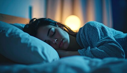 Serene slumber - A woman peacefully sleeping in her bed.