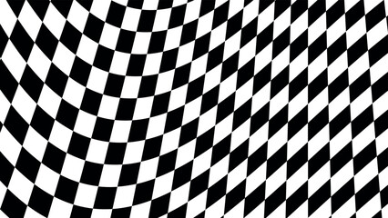 Obraz premium Abstract black and white distorted checkered vector pattern, optical illusion background psychedelic wavy square surface