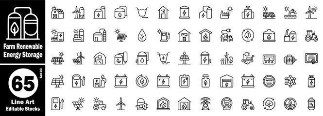 Farm renewable energy storage concepts line art icons. Editable stock collection of icons for agriculture, sustainable power, and eco-friendly technologies vector illustration. © Hafiz