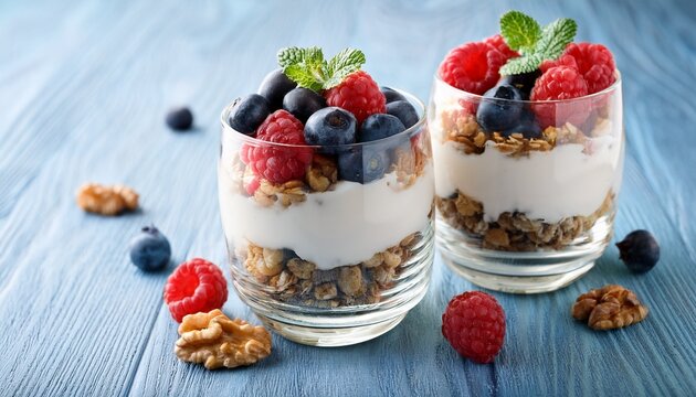 yogurt parfait with berries and walnuts