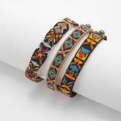 Vibrant beaded bracelets with intricate patterns and colorful gemstones