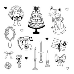 outline Vintage Valentine's Day Elements Collection