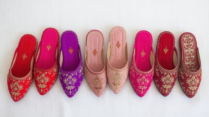 A vibrant array of colorful embroidered flats displayed on a white background