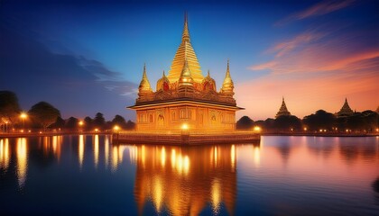 Fototapeta premium golden temple at twilight