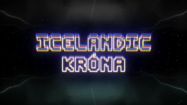Icelandic Króna Neon text with retro background