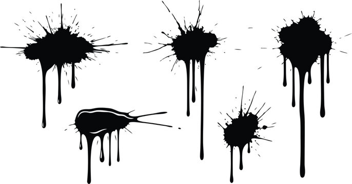 Ink splash brush vector illustration black paint splatter droplets abstract fluid shapes minimal design