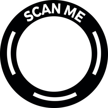 Scan Me QR code placeholder black round frame, vector app sticker template for mobile scanner and contactless payment
