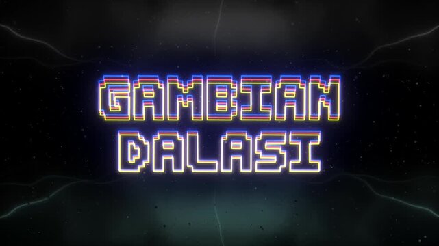 Gambian Dalasi Neon text with retro background