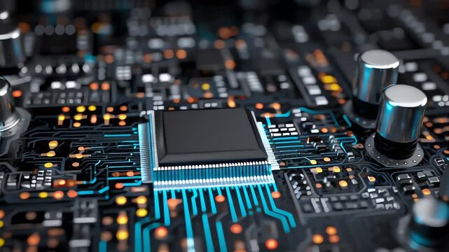 Close-up of a computer microchip circuit.
