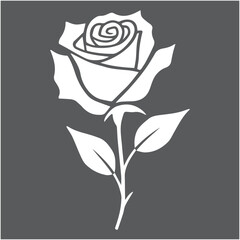 Black rose silhouette isolated on white canvas