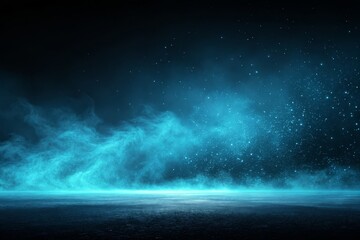 Obraz premium Stunning blue nebula landscape with stars and smoke