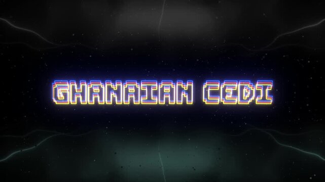 Ghanaian Cedi Neon text with retro background