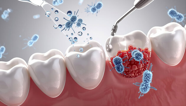 Gum Disease and Bacteria Infection Around Teeth Illustration