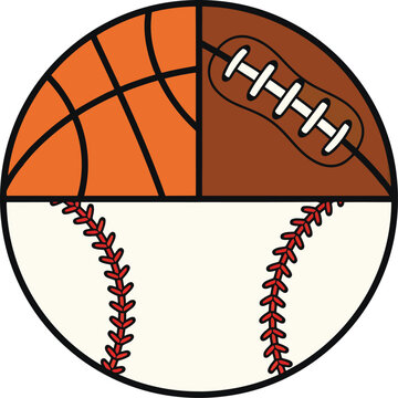 Multi Sport Ball Vector Illustration Combining Baseball Basketball and Football in Clean Athletic Design