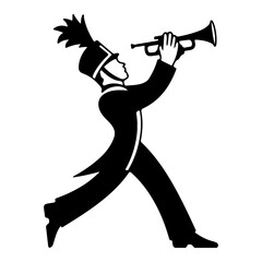 Marching trumpet player silhouette, Jazz musician playing brass musical instrument. © Nayan