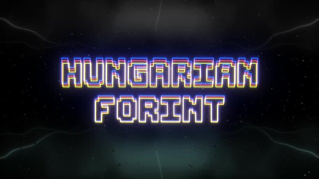 Hungarian Forint Neon text with retro background