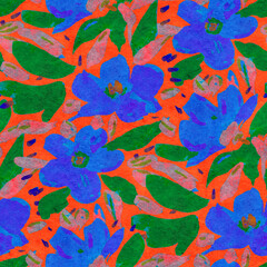 Seamless pattern with bright spring flowers. Digital painting.