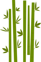 Vector illustration of green bamboo stems with leaves. Minimalist flat style, concept of nature, zen, ecology and Asian style. Isolated on white background