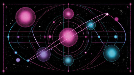 Fototapeta premium Vibrant Abstract Celestial Art with Pink and Blue Spheres in a Starry Space Setting