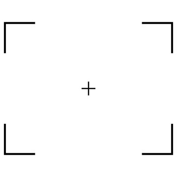 Four black corner brackets with a plus sign in the center isolated on transparent background