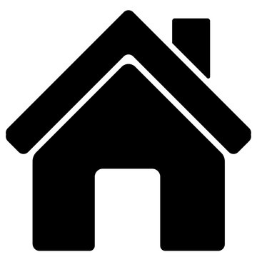 A simple black house icon with a roof and chimney, isolated on transparent background
