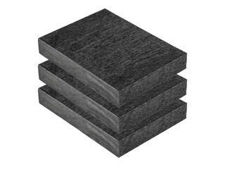 Three dark industrial cutting boards stacked are isolated.
