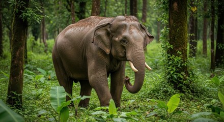 Fototapeta premium Majestic Elephant Roaming Through Lush Green Forest.