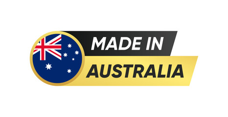 Made in Australia Quality Label with Australian Flag Banner