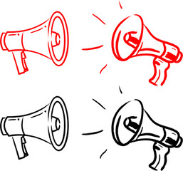 Hand drawn megaphone vector icon set red and black sketch bullhorn illustration for loud announcement. © Stocker01