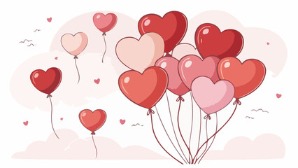 A vibrant collection of heart-shaped balloons in various shades of red and pink, floating against a soft, cloudy background, evoking feelings of love and celebration.
