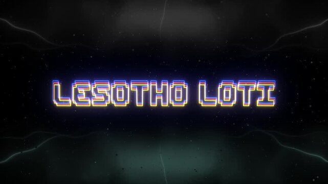 Lesotho Loti Neon text with retro background