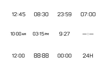 Digital clock display: various time formats and styles