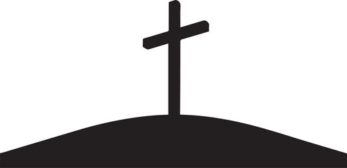 Cross on hill vector silhouette illustration representing calvary for religious concepts