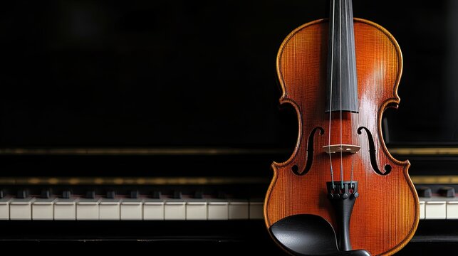 Violin on piano background with copy space